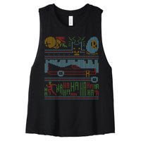 Retro Bat Mobile Gamer Nerdy Ugly Christmas Women's Racerback Cropped Tank