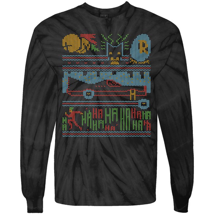 Retro Bat Mobile Gamer Nerdy Ugly Christmas Tie-Dye Long Sleeve Shirt