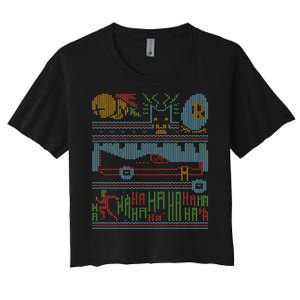 Retro Bat Mobile Gamer Nerdy Ugly Christmas Women's Crop Top Tee