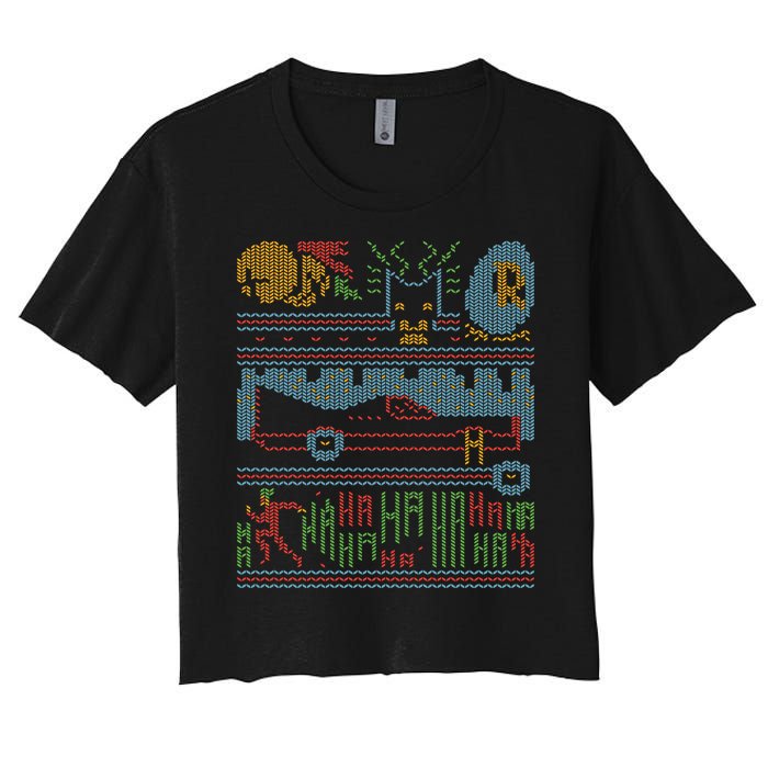 Retro Bat Mobile Gamer Nerdy Ugly Christmas Women's Crop Top Tee