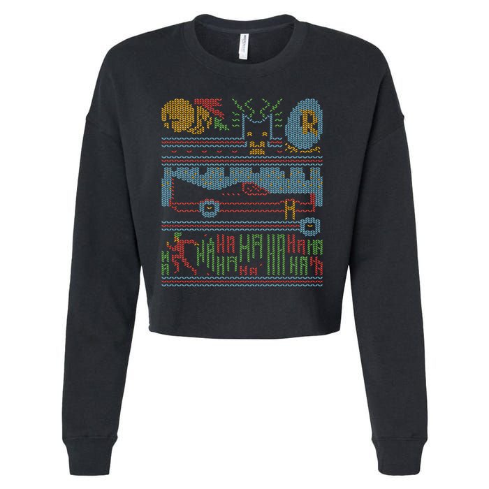 Retro Bat Mobile Gamer Nerdy Ugly Christmas Cropped Pullover Crew