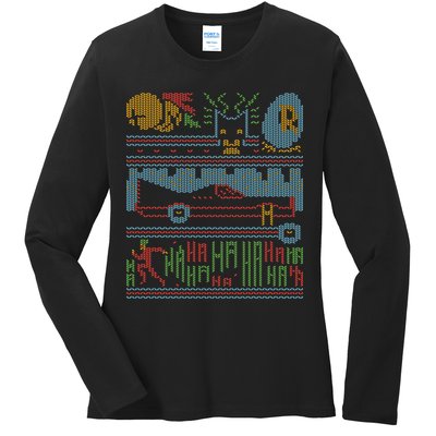 Retro Bat Mobile Gamer Nerdy Ugly Christmas Ladies Long Sleeve Shirt