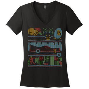 Retro Bat Mobile Gamer Nerdy Ugly Christmas Women's V-Neck T-Shirt