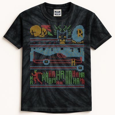 Retro Bat Mobile Gamer Nerdy Ugly Christmas Kids Tie-Dye T-Shirt