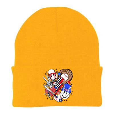 Retro Baseball Mom Vibes Smile Face Meme Knit Cap Winter Beanie