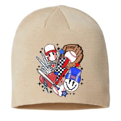 Retro Baseball Mom Vibes Smile Face Meme Sustainable Beanie