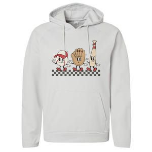 Retro Baseball Mama Game Day Sport Mom Mothers Day Performance Fleece Hoodie