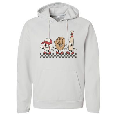 Retro Baseball Mama Game Day Sport Mom Mothers Day Performance Fleece Hoodie