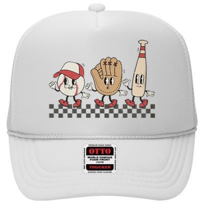 Retro Baseball Mama Game Day Sport Mom Mothers Day High Crown Mesh Back Trucker Hat