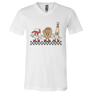 Retro Baseball Mama Game Day Sport Mom Mothers Day V-Neck T-Shirt