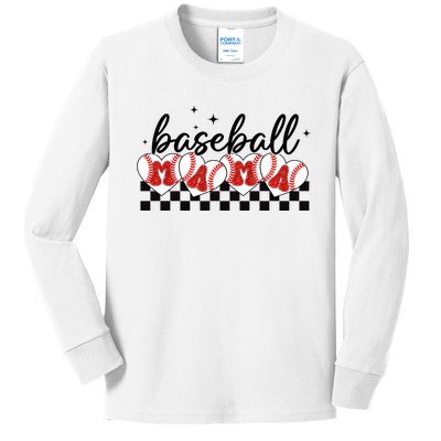 Retro Baseball Mama Sports Mom Kids Long Sleeve Shirt