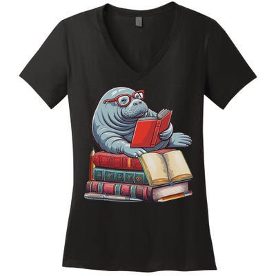 Reading Books Matching Bookworm Readers Librarian Women's V-Neck T-Shirt