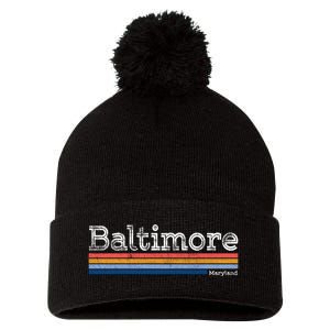 Retro Baltimore Maryland Pom Pom 12in Knit Beanie