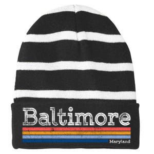 Retro Baltimore Maryland Striped Beanie with Solid Band