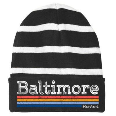 Retro Baltimore Maryland Striped Beanie with Solid Band