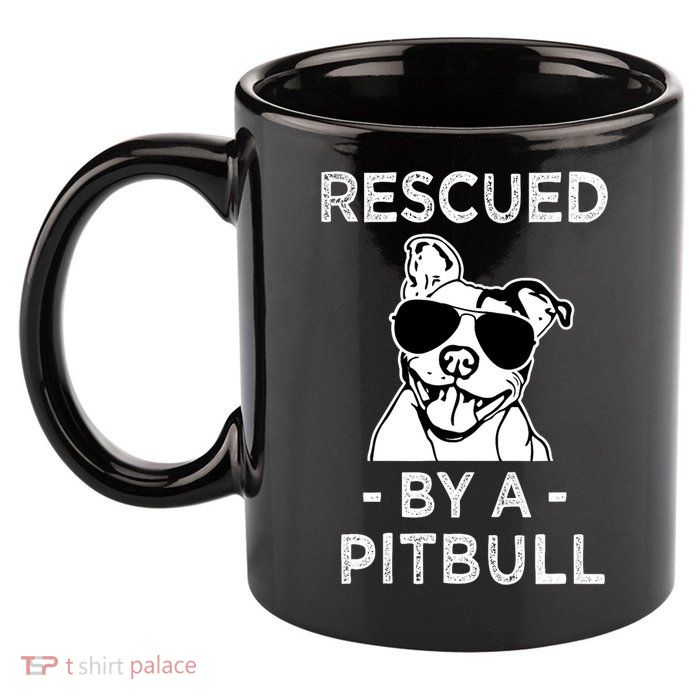 Rescued by my Pitbull Dog funny saying 11oz C Handle Ceramic Mug