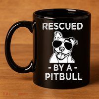 Rescued by my Pitbull Dog funny saying 11oz C Handle Ceramic Mug