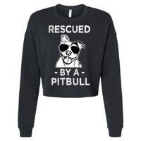 Rescued by my Pitbull Dog funny saying Cropped Pullover Crew
