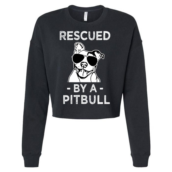 Rescued by my Pitbull Dog funny saying Cropped Pullover Crew