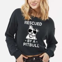 Rescued by my Pitbull Dog funny saying Cropped Pullover Crew