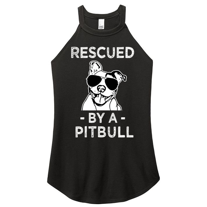 Rescued by my Pitbull Dog funny saying Women's Perfect Tri Rocker Tank