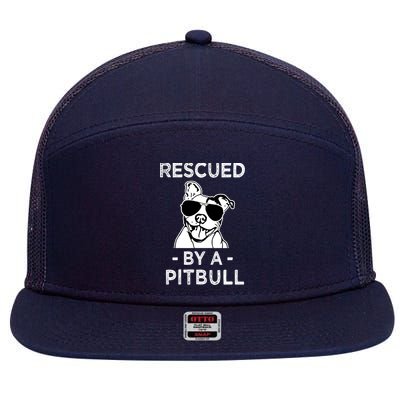 Rescued by my Pitbull Dog funny saying 7 Panel Mesh Trucker Snapback Hat