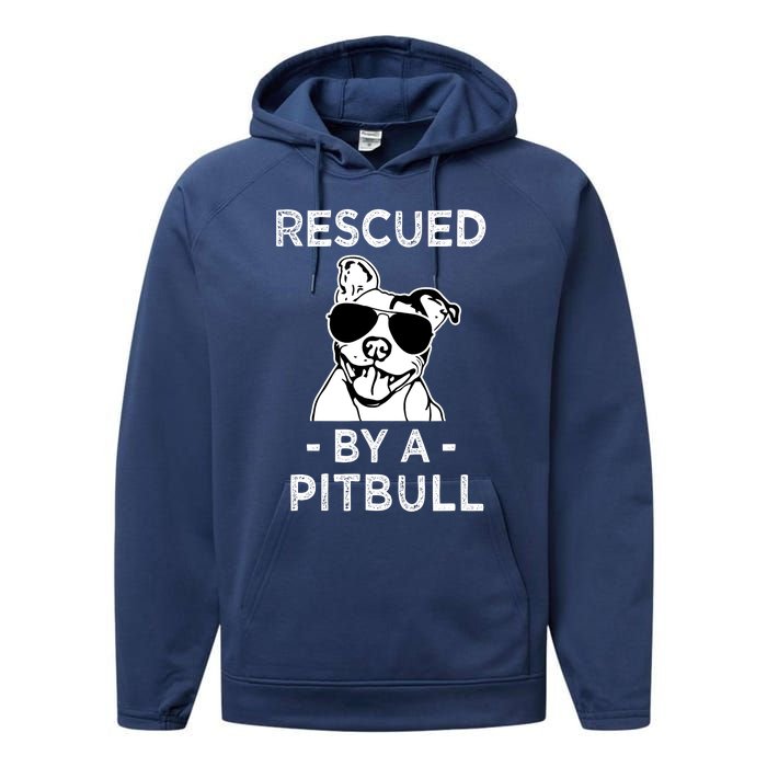 Rescued by my Pitbull Dog funny saying Performance Fleece Hoodie