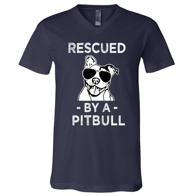 Rescued by my Pitbull Dog funny saying V-Neck T-Shirt