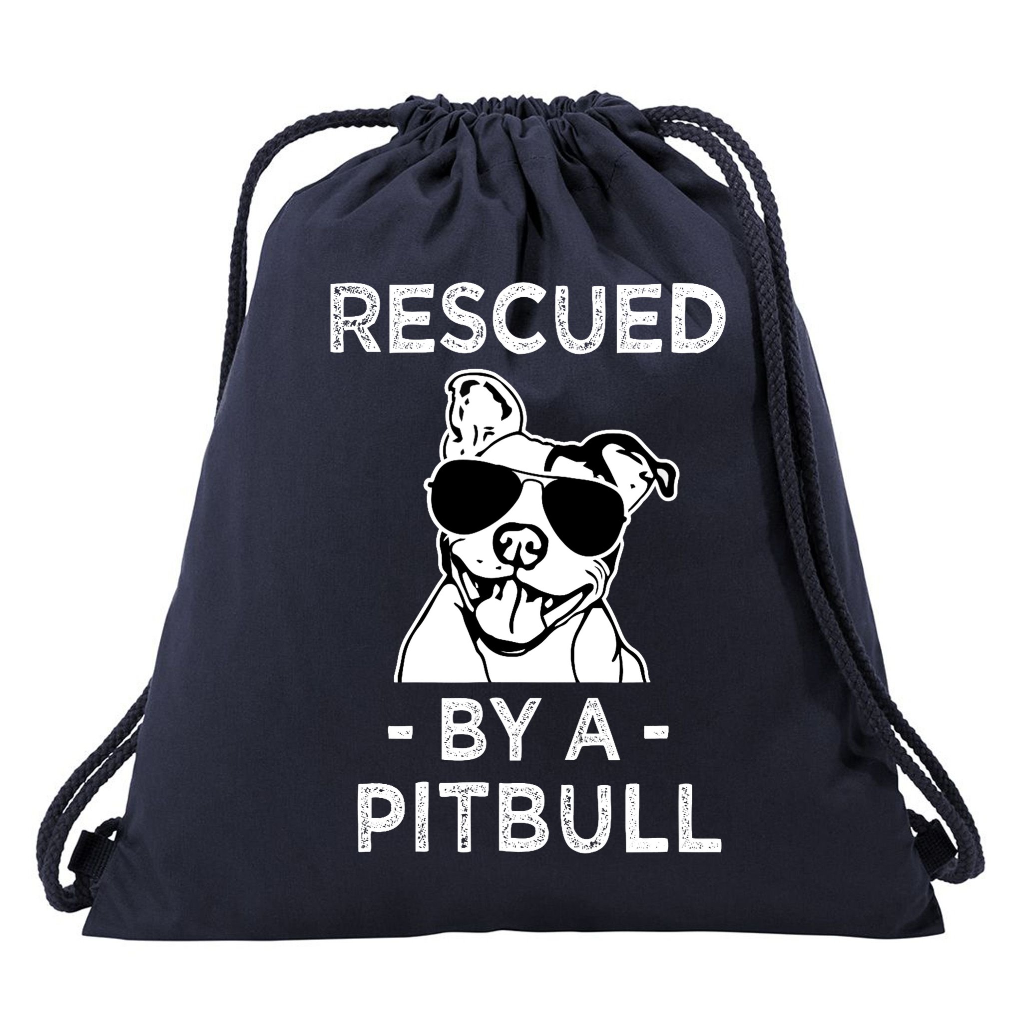 Rescued by my Pitbull Dog funny saying Drawstring Bag