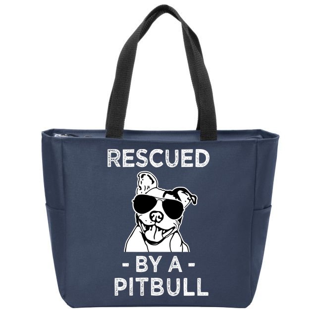 Rescued by my Pitbull Dog funny saying Zip Tote Bag
