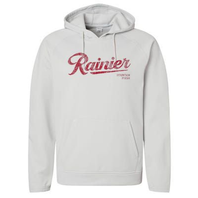 Rainier Beer Mountain Fresh Logo Authentic Vintage Look Performance Fleece Hoodie