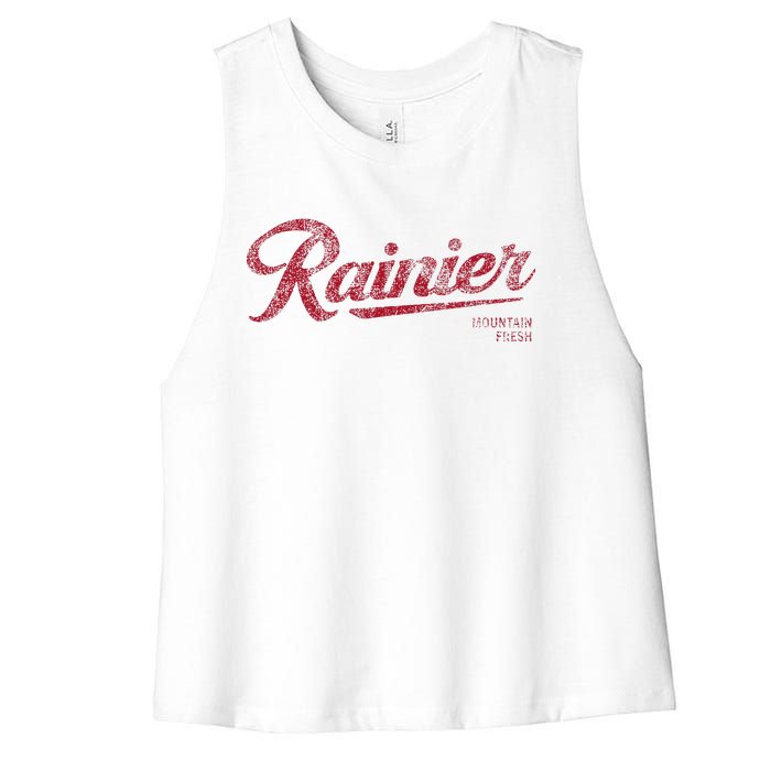 Rainier Beer Mountain Fresh Logo Authentic Vintage Look Women's Racerback Cropped Tank