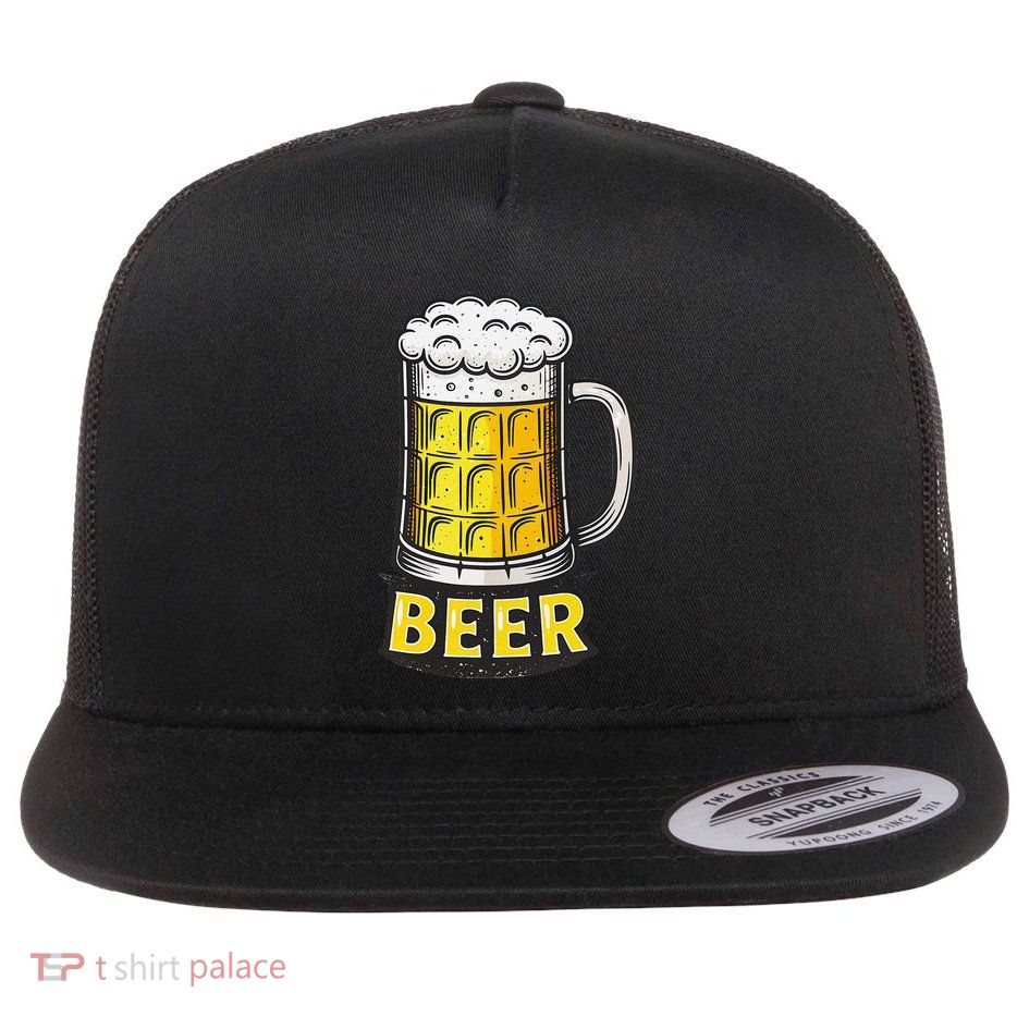 Retro Beer Mug With Foam Print Flat Bill Trucker Hat