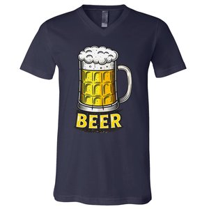 Retro Beer Mug With Foam Print V-Neck T-Shirt