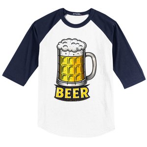 Retro Beer Mug With Foam Print Baseball Sleeve Shirt