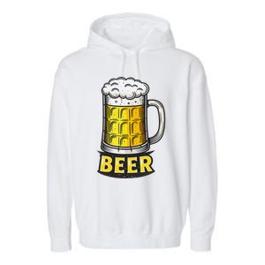 Retro Beer Mug With Foam Print Garment-Dyed Fleece Hoodie