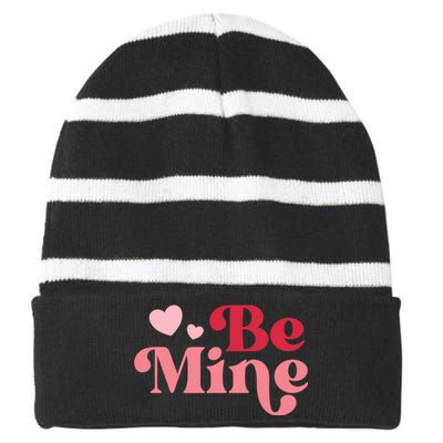 Romantic Be Mine Love Heart Striped Beanie with Solid Band