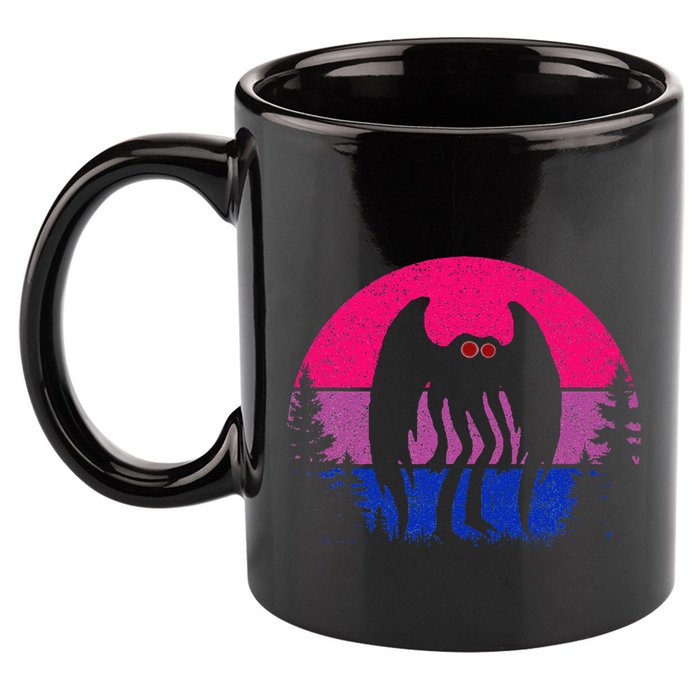 Retro Bi Mothman Bisexual Pride Point Pleasant Cryptid 11oz C Handle Ceramic Mug