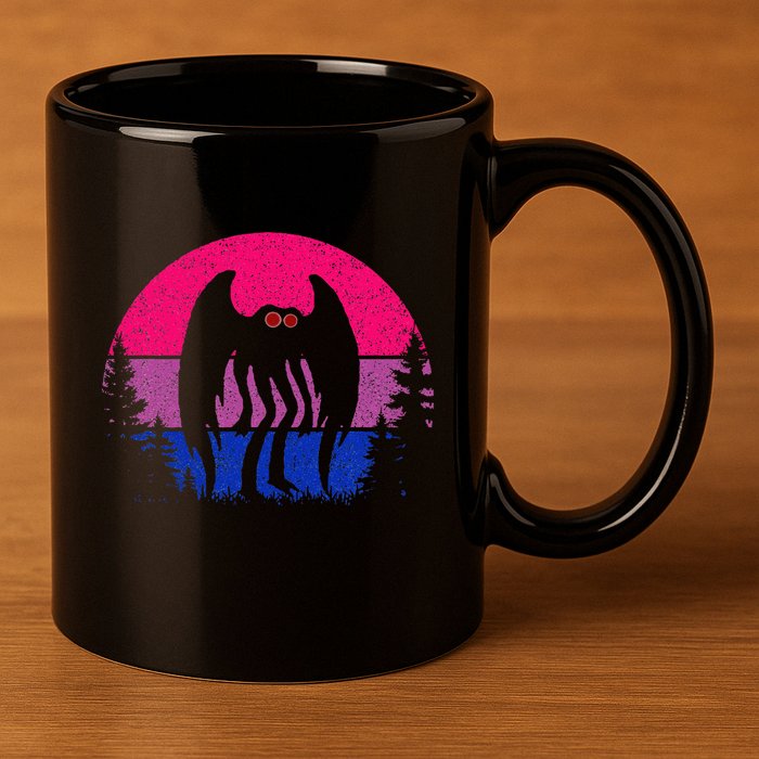 Retro Bi Mothman Bisexual Pride Point Pleasant Cryptid 11oz C Handle Ceramic Mug