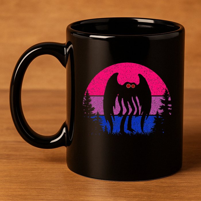 Retro Bi Mothman Bisexual Pride Point Pleasant Cryptid 11oz C Handle Ceramic Mug