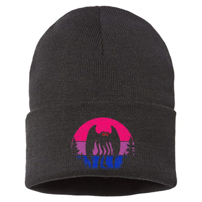 Retro Bi Mothman Bisexual Pride Point Pleasant Cryptid Sustainable Knit Beanie