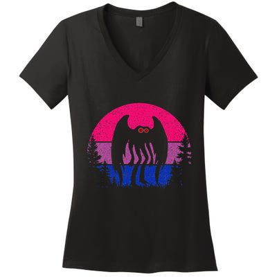 Retro Bi Mothman Bisexual Pride Point Pleasant Cryptid Women's V-Neck T-Shirt