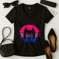 Retro Bi Mothman Bisexual Pride Point Pleasant Cryptid Women's V-Neck T-Shirt