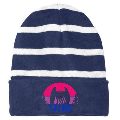 Retro Bi Mothman Bisexual Pride Point Pleasant Cryptid Striped Beanie with Solid Band