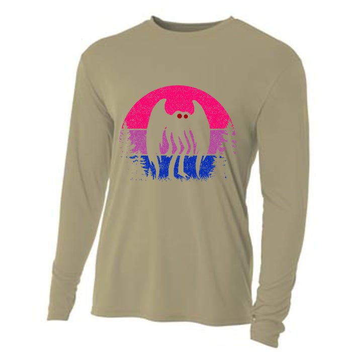 Retro Bi Mothman Bisexual Pride Point Pleasant Cryptid Cooling Performance Long Sleeve Crew
