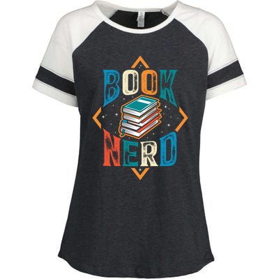 Reading Book Nerd Bookaholic Bookworm Retro Librarian Funny Gift Enza Ladies Jersey Colorblock Tee