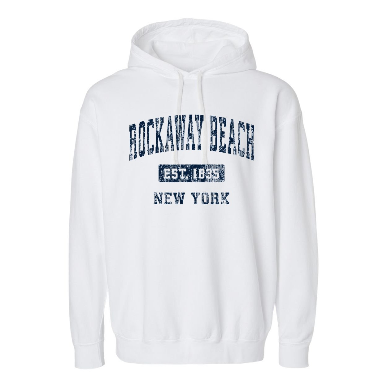 Rockaway Beach New York Ny Vintage Athletic Sports Design Garment-Dyed Fleece Hoodie