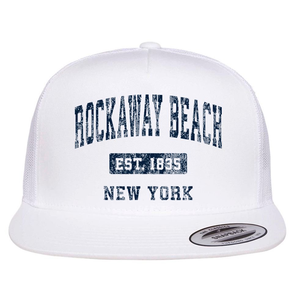 Rockaway Beach New York Ny Vintage Athletic Sports Design Flat Bill Trucker Hat