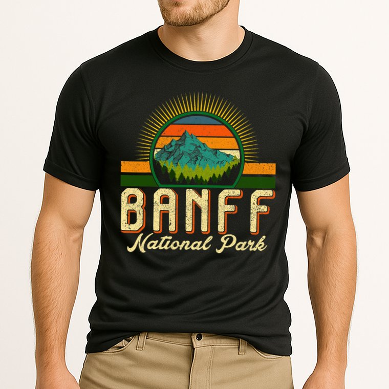 Retro Banff National Park Moutains Camping Hiking Outdoor Cooling Performance Crew T-Shirt