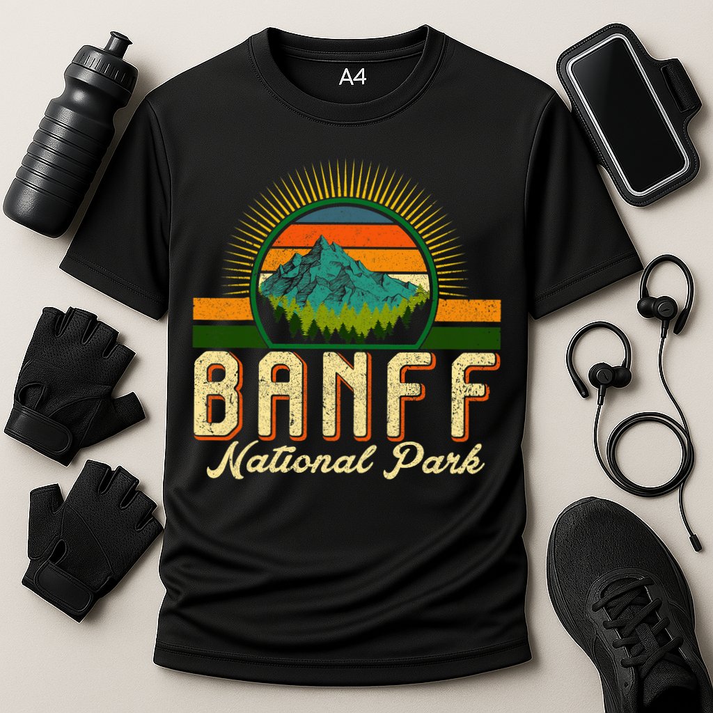 Retro Banff National Park Moutains Camping Hiking Outdoor Cooling Performance Crew T-Shirt